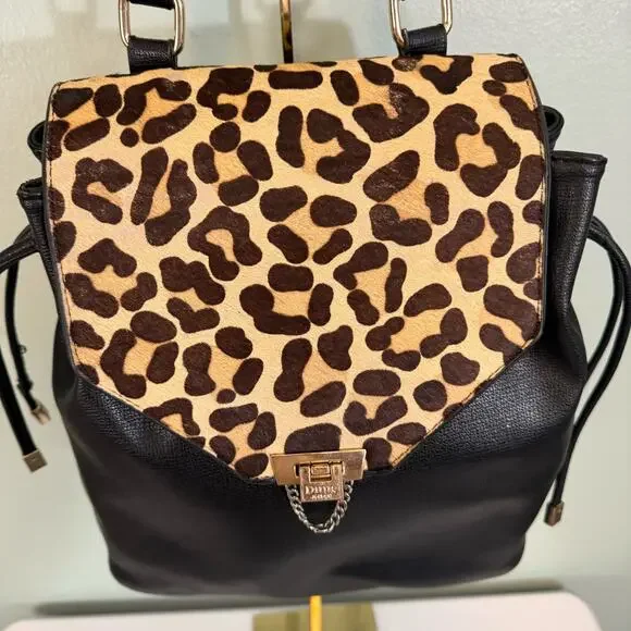 Dune London Backpack Genuine Calf Hair Leopard Print Saffiano
